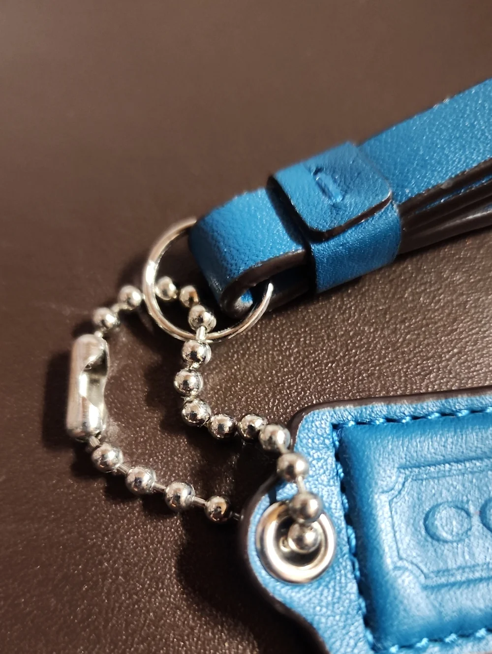 Coach Bright Turquoise Leather Hang Tag With Tassel Like New
